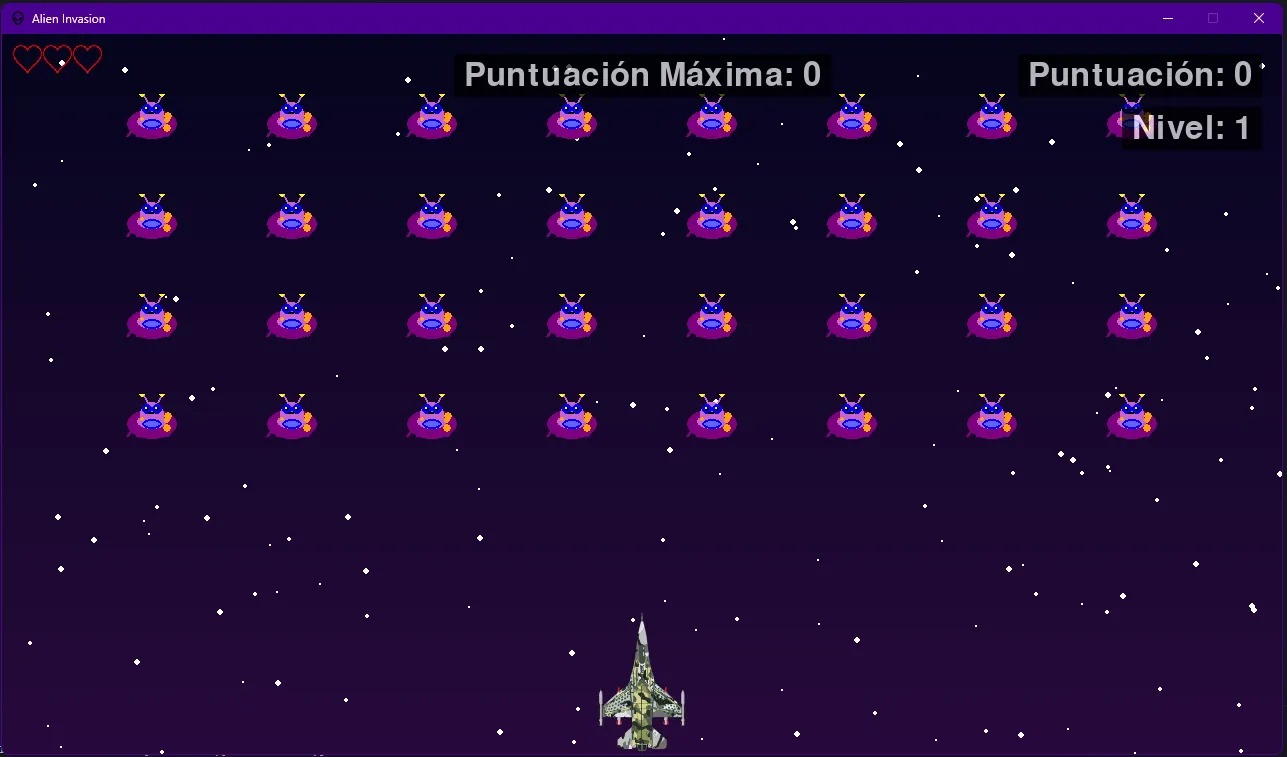 Alien Invasion mostrando diferentes tipos de alienígenas en niveles avanzados